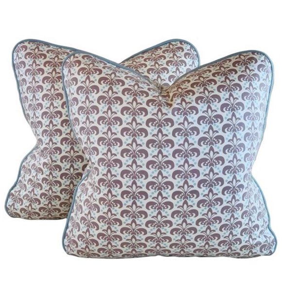 7.2 Yards Free Spirit Designer Vicki Payne Aqua Cream Gray Fleur De Lis Fabric - Picture 5 of 6